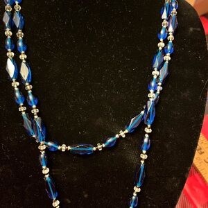 Vintage 1960s Cobalt Blue Glass Artisan Bohemian 27” necklace